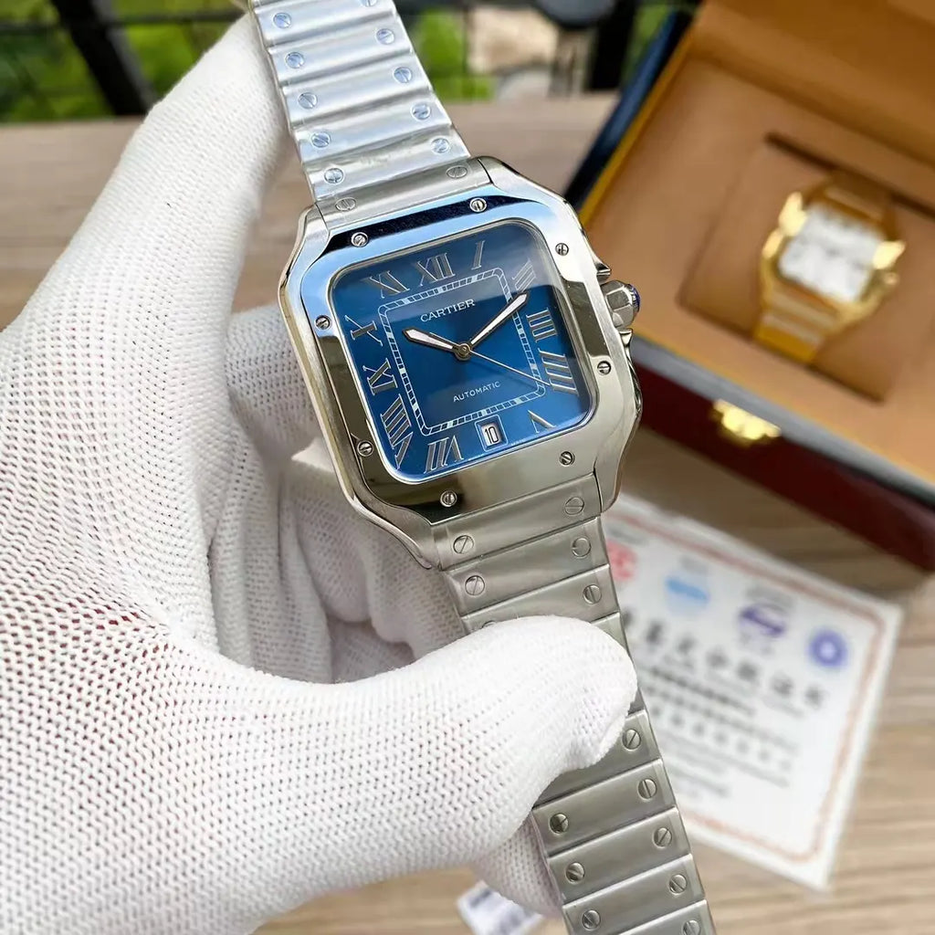 Cartier Santos Blue Dial Steel - Hình 3