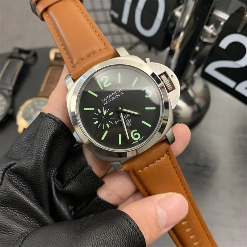 Panerai Black Dial Leather Watch - Hình 5