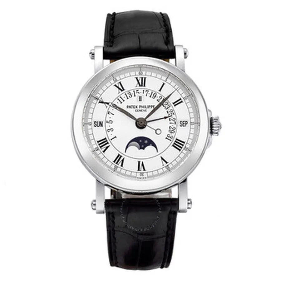 Patek Philippe Moon Phase Black Leather Strap Men’s Watch