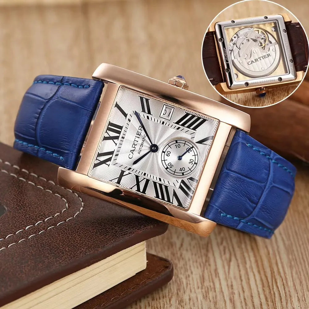 Cartier Rose Gold Blue Leather - Hình 2