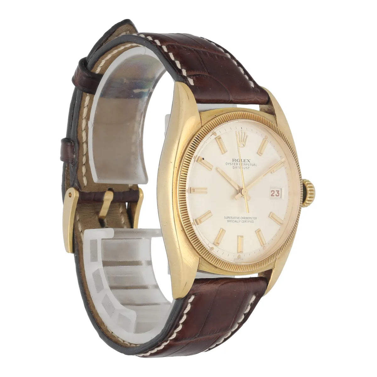 Rolex Gold Datejust Brown Leather - Hình 2