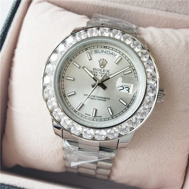 bezel Rolex Silver Diamond Day-Date - Hình 4
